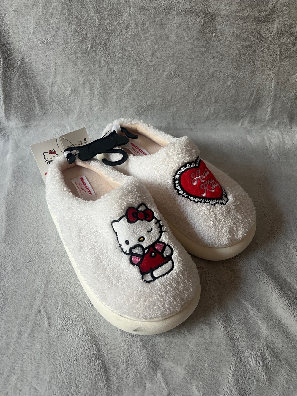 Hello Kitty White Plush Slip-On Slippers with Red Accents